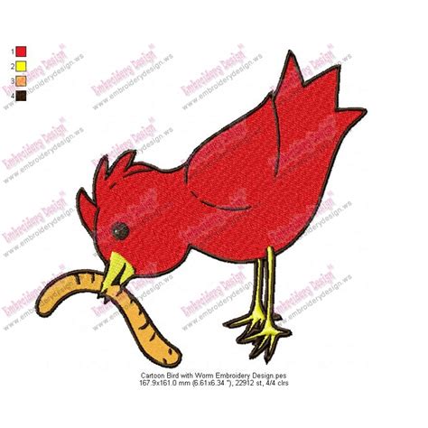 cartoon bird  worm embroidery design