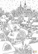 Coloring Village Christmas Pages Snowy Eve Printable Drawing sketch template