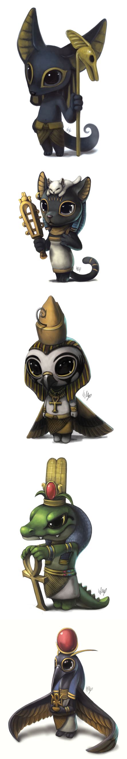 Lil’ Egytian Gods Anubis Bast Horus Sobek And Thoth