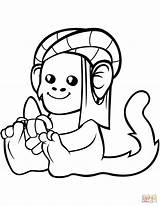 Coloring Pages Banana Monkey Turban Cute sketch template