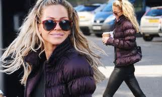 sarah harding shows off her slim pins in wet look leggings as she grabs a coffee daily mail online