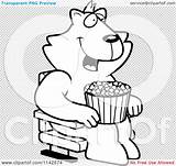 Movie Clipart Popcorn Theater Cat Happy Outlined Coloring Cartoon Vector Watching Eating 3d Thoman Cory sketch template