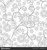 Coloring Pattern Floral Monochrome Adult Stock Seamless Relax Stress Anti Sketch Fabric Book Depositphotos sketch template