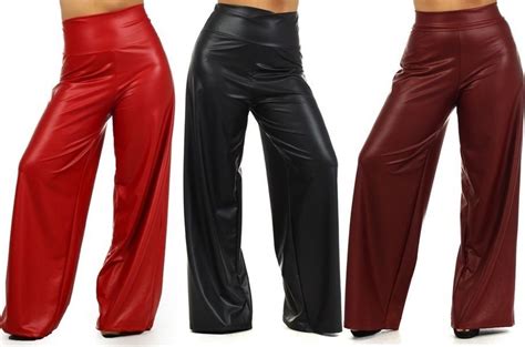 plus faux leather high waist wide leg palazzo long pants