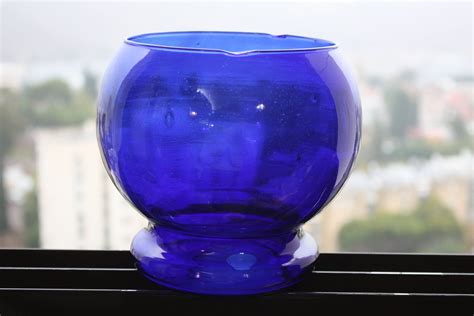 Vintage Hand Blown Blue Cobalt Glass Bowl Vase Home Decor Etsy