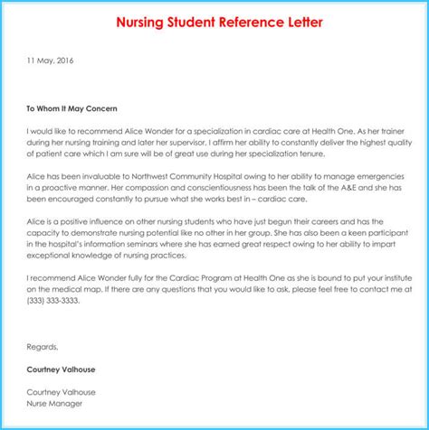 letter  recommendation sample nursing student invitation template ideas