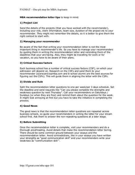 mba recommendation letter tips