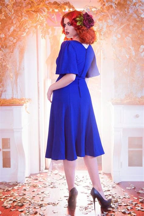 Laura Byrnes California Viva Dress In Blue Crepe Pinup Couture Viva