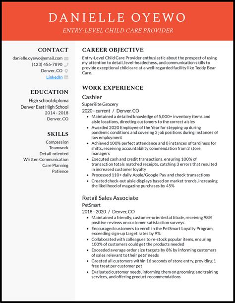 child care resume examples  worked