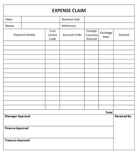 expenses claim form template