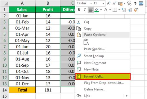 percentage difference  excel    examples template