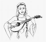 Lute Playing Drawing Instrument Musical Play Woman Music Kindpng sketch template