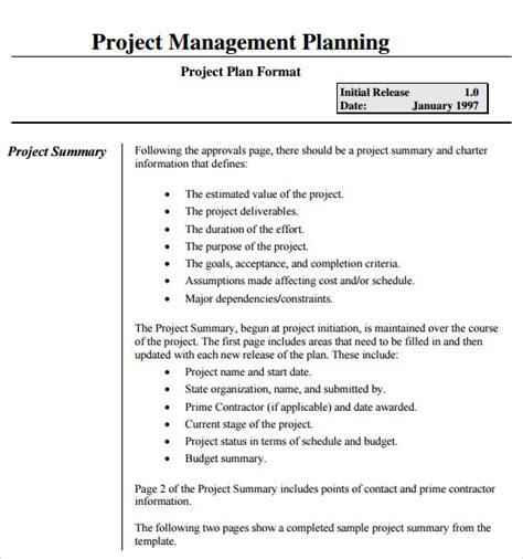 sample project plans sample templates