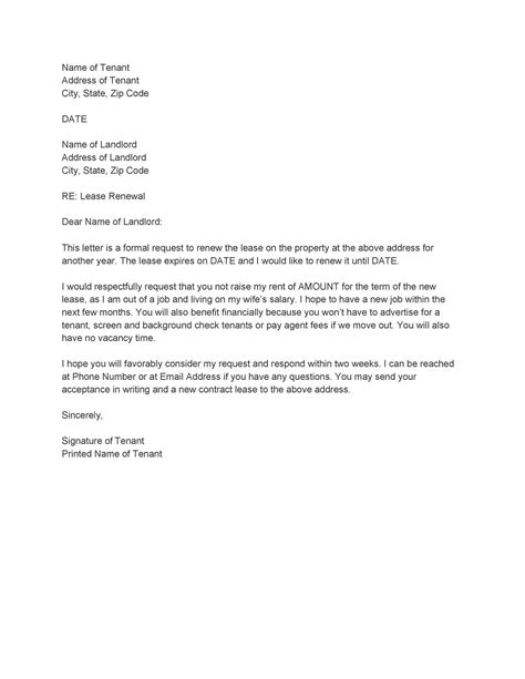 renewal  tenancy contract letter sample  template