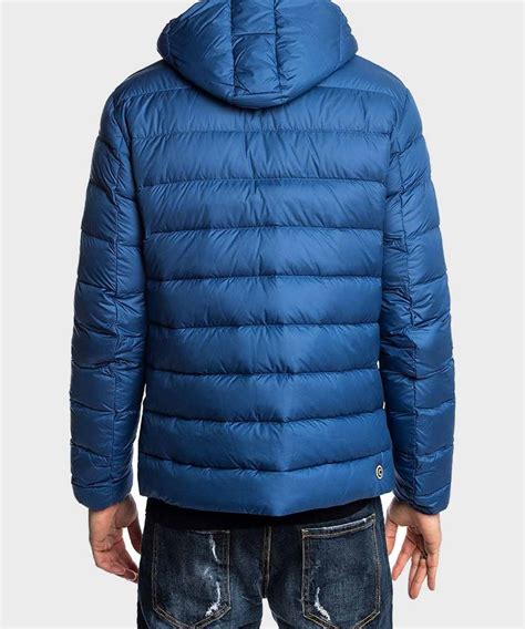 mens puffer blue hooded jacket  winter outfits