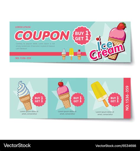 ice cream coupon discount template flat design vector image
