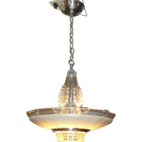 Art Deco Chrome And Glass Pendant Light Fixture Sold On Ruby Lane