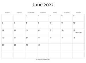 june  calendar printable  holidays whenisholidaysnet