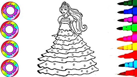 colouring drawings barbie princess  layered rainbow dress crystal