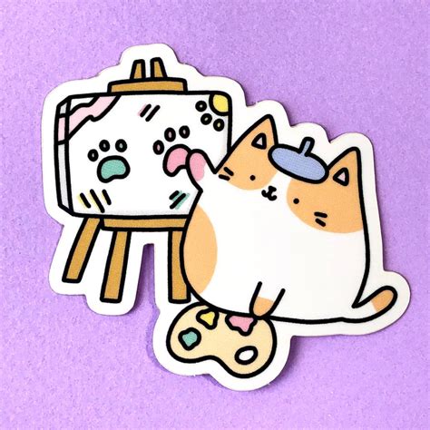 Artsy Cat Kawaii Kitty Artist Sticker – Kirakiradoodles