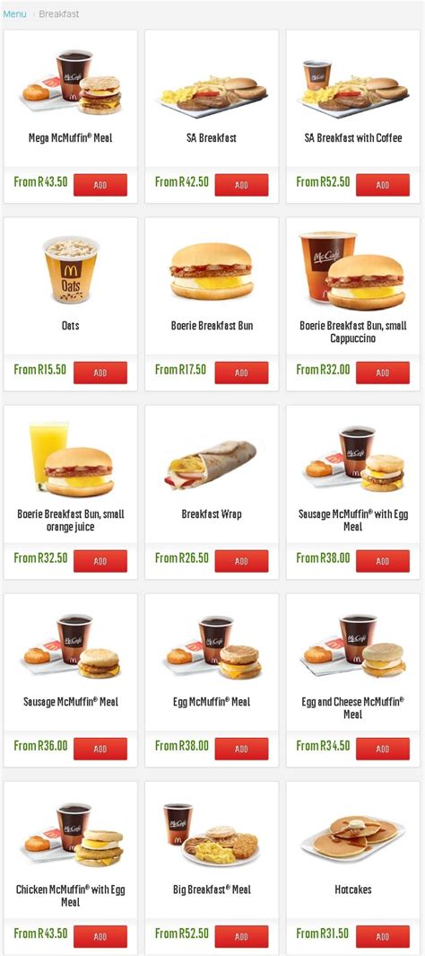 mcdonalds za menu prices