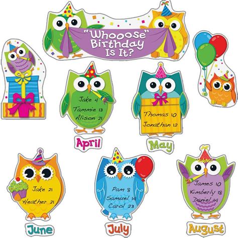 colorful owls birthday bulletin board set classroom birthday