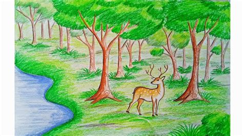 draw forest scene step  step  easy art video youtube