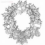 Wreath Xmas Coloring Pages Print Kids Intricate Coloringkids sketch template