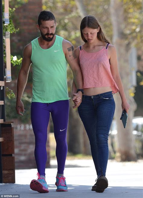 shia labeouf sports green tank top while out to lunch with