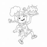 Chef Cartoon Coloring Girl Outline Cake Stock Illustration Vector Depositphotos sketch template