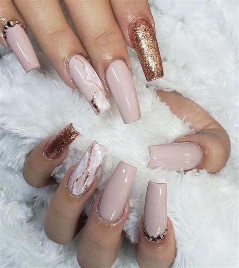 55 Acrylic Coffin Nail Designs To Try 2019 In 2020 Rose Gold Nails