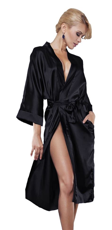 Dkaren 115 Luxury Nightwear Satin Dressing Gown Robe Kimono Sleepwear