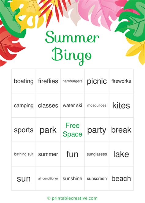 summer bingo  printable bingo cards  games summer bingo