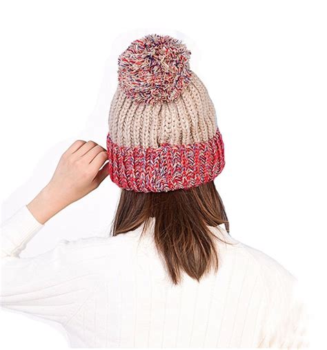 Womens Beanie Hats With Pom Pom Rainbow Knit Khaki Cy188sy073s