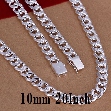 silver chain necklace jewelry fashion mm  mens curb