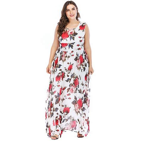 plus size summer chiffon a line sleeveless floral maxi casual