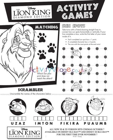 lion king activity sheet