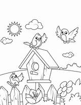 Coloring Pages Birds Birdhouse Printable Bird House Near Swing Spring Color Drawing Book Print Popular Crafts Arrived Just sketch template