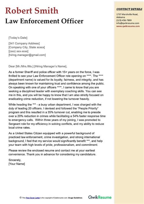 Law Enforcement Officer Cover Letter Examples Qwikresume