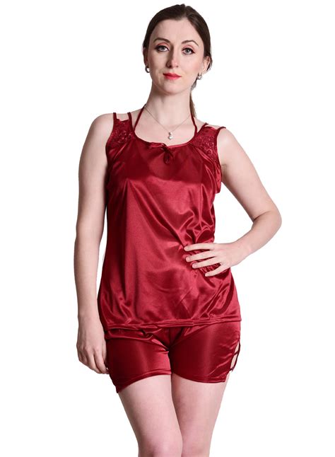 buy senslife soft smooth satin plain top short nightwear sets sl017