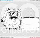 Outlined Ugly Sign Pig Coloring Clipart Cartoon Vector Holding Dog Cory Thoman sketch template