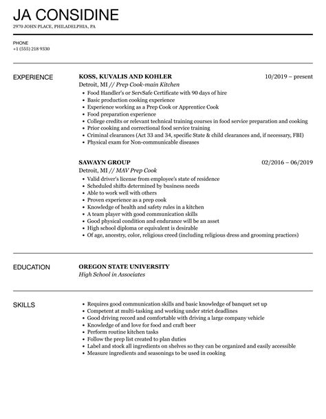 prep cook resume samples velvet jobs