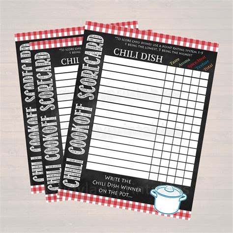 chili cook  scorecards tidylady printables
