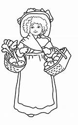 Thanksgiving Girl Baskets Coloring Pages Fruit sketch template
