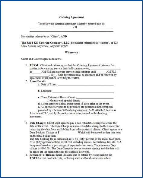 printable catering contract template