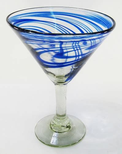 Cobalt Swirl Hand Blown 15 Ounce Classic Martini