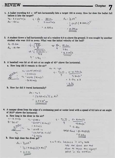projectile motion worksheets  answers