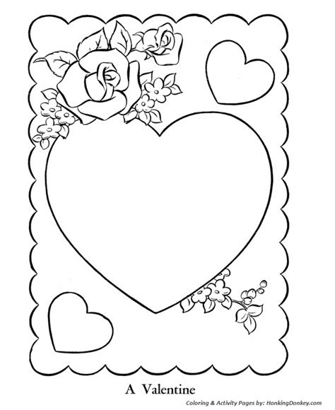 valentines day cards coloring pages hearts  roses valentine card