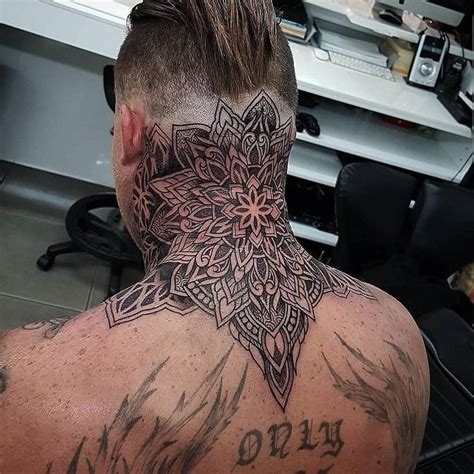 pin  carrie long  tattoo full neck tattoos mandala tattoo neck