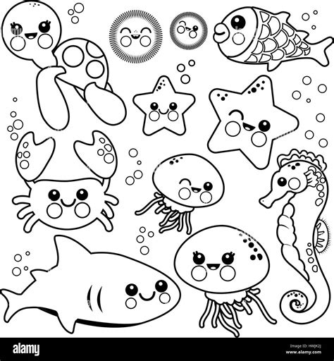 sea animals coloring book page stock vector image art alamy